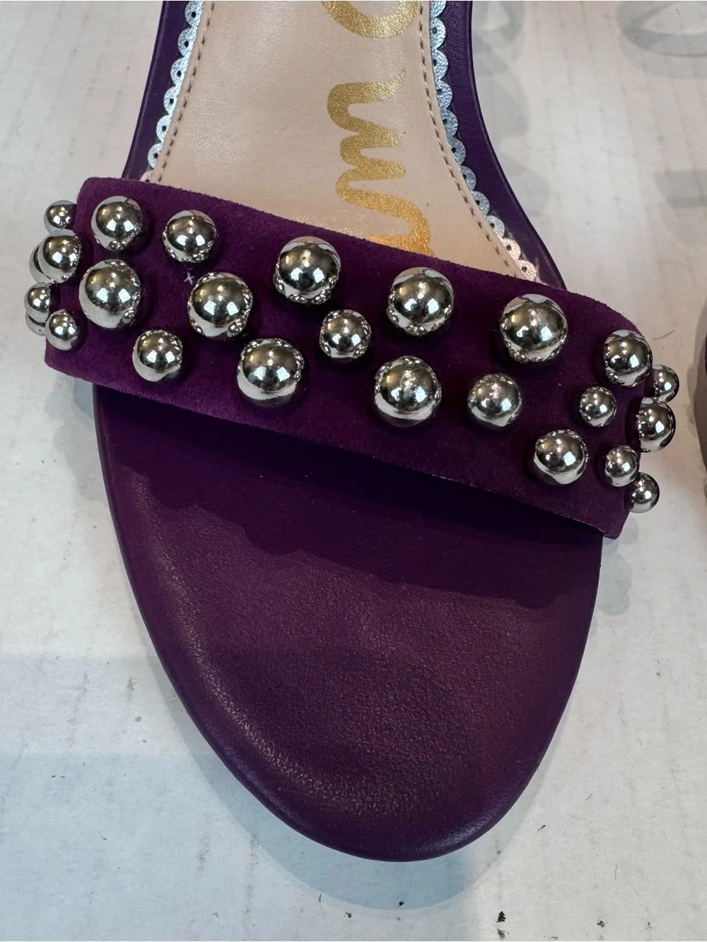 Sam Edelman Yoshi Heels Sandals Studded Size 9 Purple Block Heel Slingback Suede